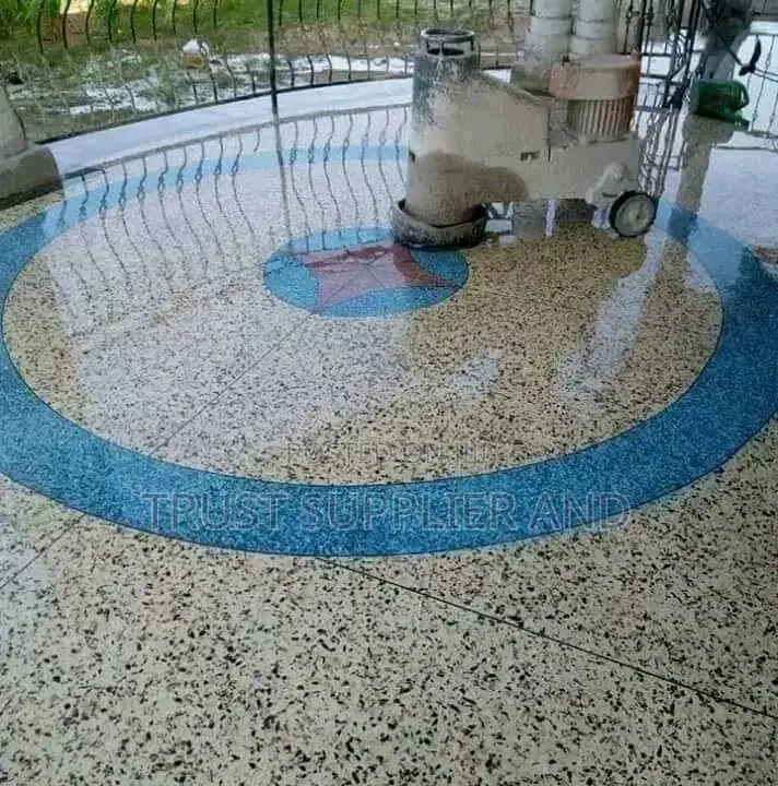 Cream Terrazo With a Blie Circular Design