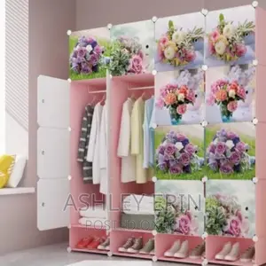 Flowery Roses 16 Cubes Stackable Cloth and Shoe Cabinet