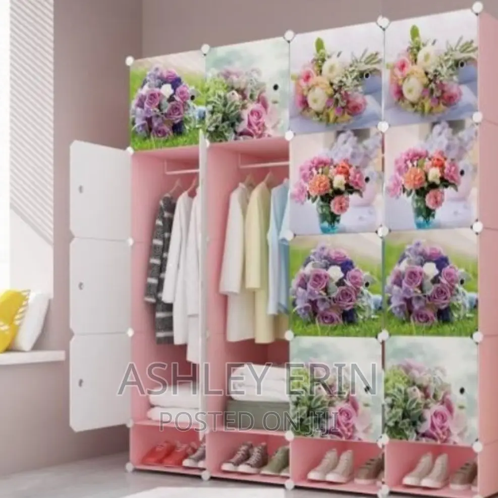 Flowery Roses 16 Cubes Stackable Cloth and Shoe Cabinet
