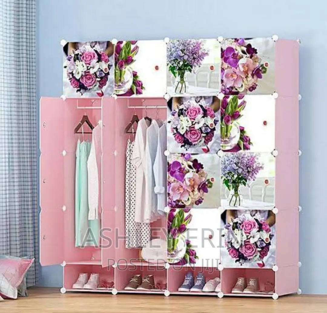 Flowery Roses 16 Cubes Stackable Cloth and Shoe Cabinet