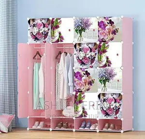 Flowery Roses 16 Cubes Stackable Cloth and Shoe Cabinet