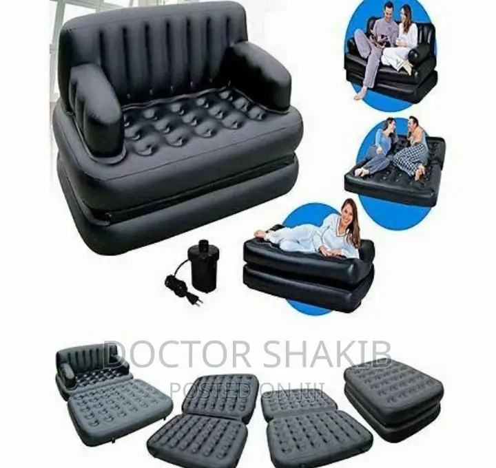 Multifunction 5 In 1 Sofa Inflatable Flocked Airbed