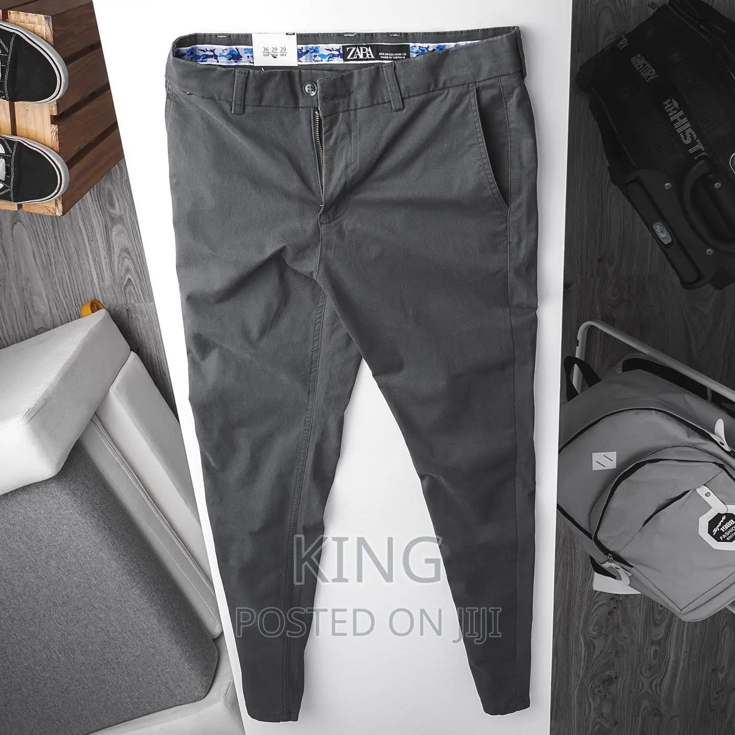 Kaki Trouser. Dark Grey/Cream. Other
