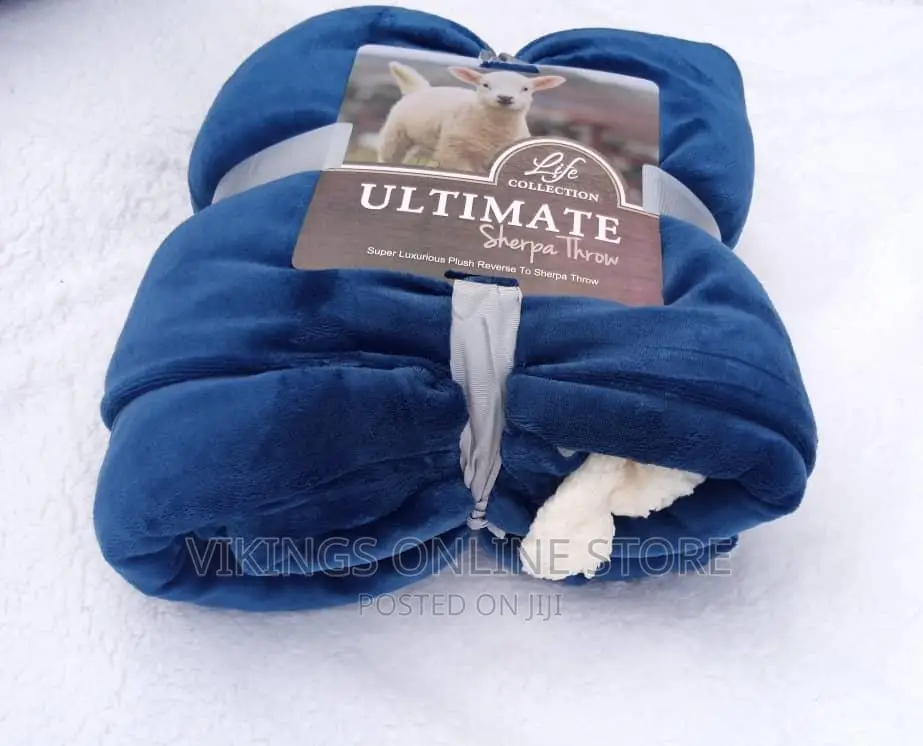 Fleece 2 in 1 Sherpa, Plush Blanket- Navy Blue