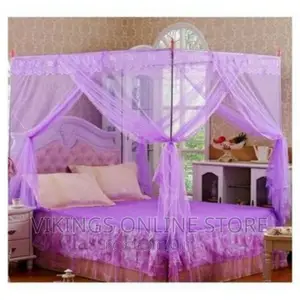 5*6 Mosquito Net With 4 Strong Poles Stands- Purple