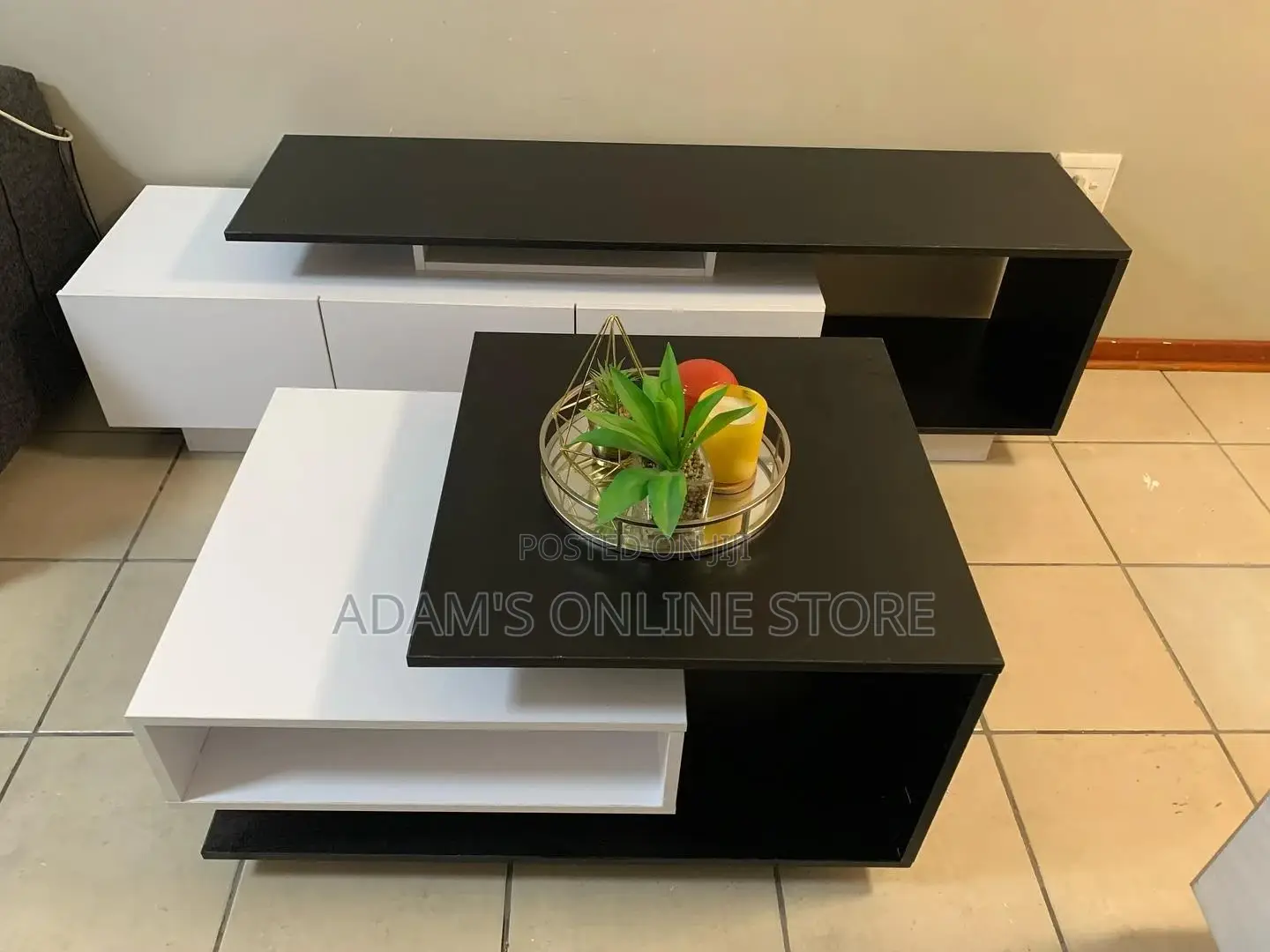 Black and White TV Stand and Center Table