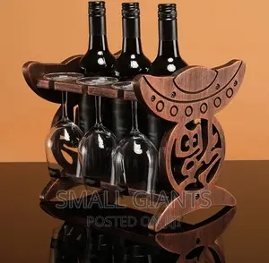 Wooden Wine Rack Display Stand With 6 Goblet Hanging Holes