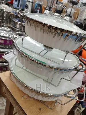 Ceramic Food Warmer With Glass Covers and Handle