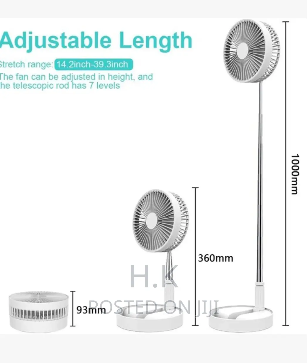 Portable USB Rechargeable Folding Telescopic Floor Fan Mini