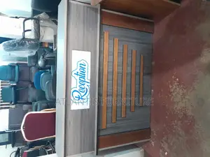 A Well Crafted Reception Desk With Stripes and Drawers