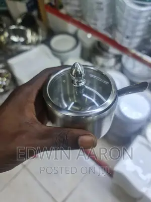 Stainless Steel Sugar Bowl With a Spoon and Glass Lid
