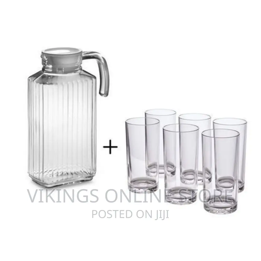 6 Drinking Glasses Plus 1 Glass Jug-Transparent
