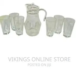 New Set of 1 Jar and 6 Drinking Glasses-Clear
