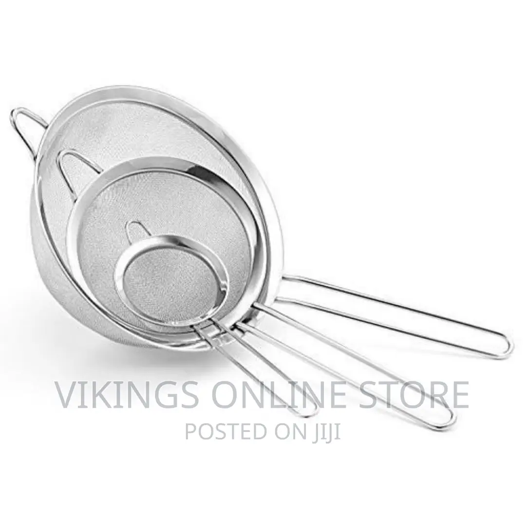 3pcs Big Sieves Fine Mesh Food, Juice Strainers - Silver