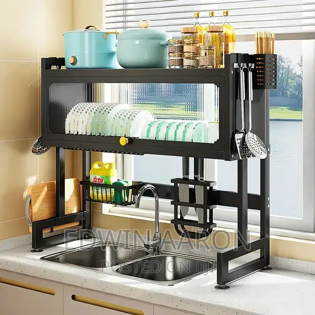 Double Over the Sink Dish Rack With Cover for the Top Tier.