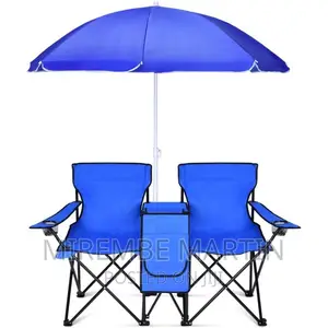 Double Folding Beach Chair Umbrella Table Cooler and Bag