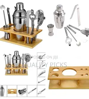 Cocktail Shaker Bottle Set With Wooden Stand