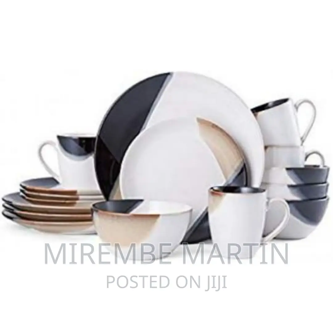 16 Piece Partial Design Plates, Cups, Bowls Dinner Set