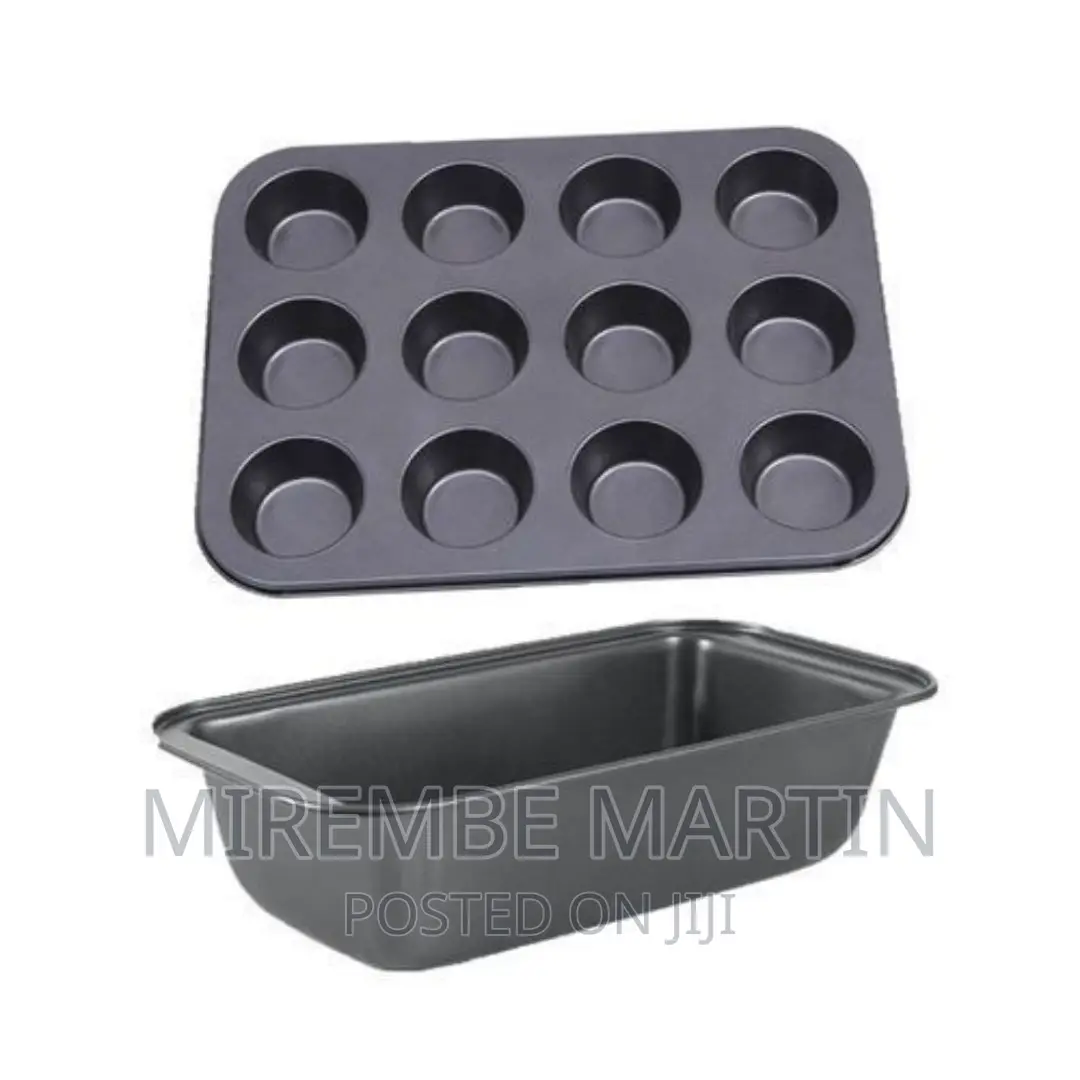 Bread Baking Pan and Cupcake Baking Tray Set – Black