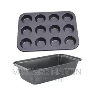 Bread Baking Pan and Cupcake Baking Tray Set – Black