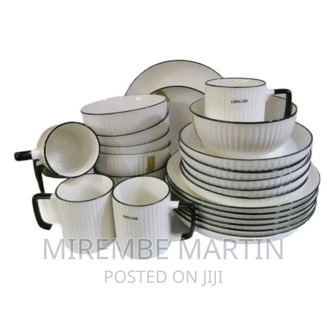 24pcs of Black Line Design Plates Bowls Cups Dinner Set
