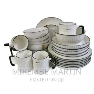 24pcs of Black Line Design Plates Bowls Cups Dinner Set