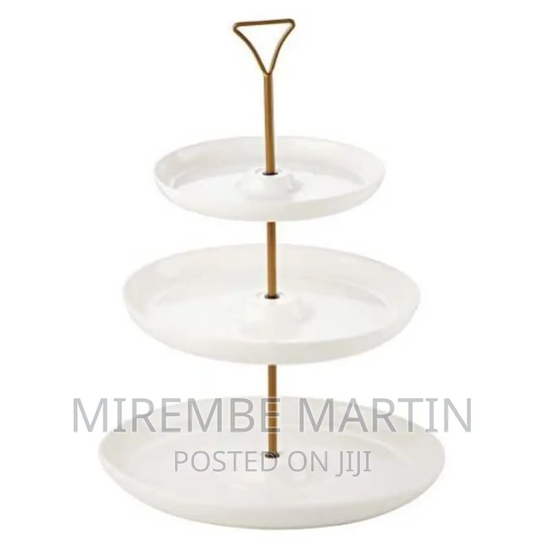 3tier Porcelain Round Cake Plate With Gold Stand,