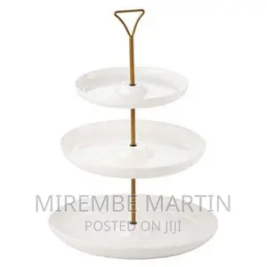 3tier Porcelain Round Cake Plate With Gold Stand,