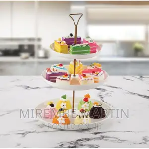 3tier Porcelain Round Cake Plate With Gold Stand,