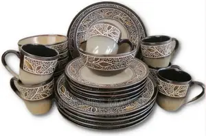 24pcs of Leaf Design Plates, Bowls, Cups Dinner Set –