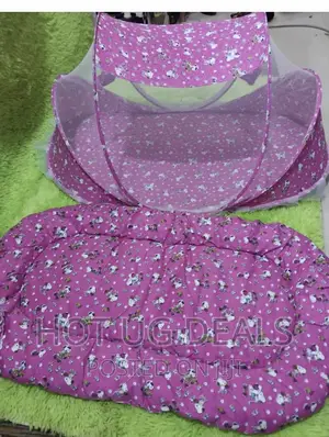 Foldable Baby Mosquito Net-Blue With Multicolor Designs