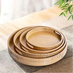 Bamboo Wood Natural Round Party Bar Serving Trays