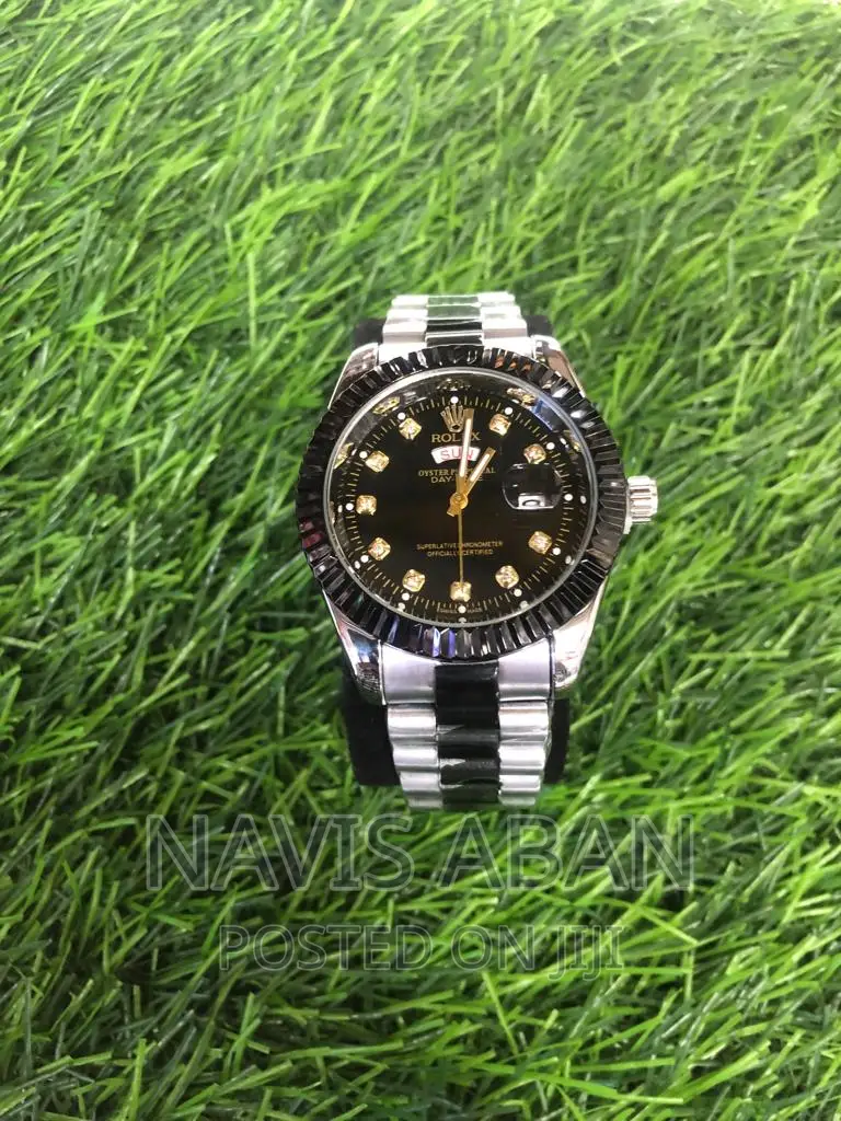 Rolex Mixed Black and Siver Genuine Watch