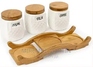 Ceramic Trime Tea Coffee Sugar 3 Canisters Set