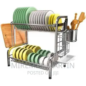 2 Tier Aluminum Plate Dish Drying Draining Rack