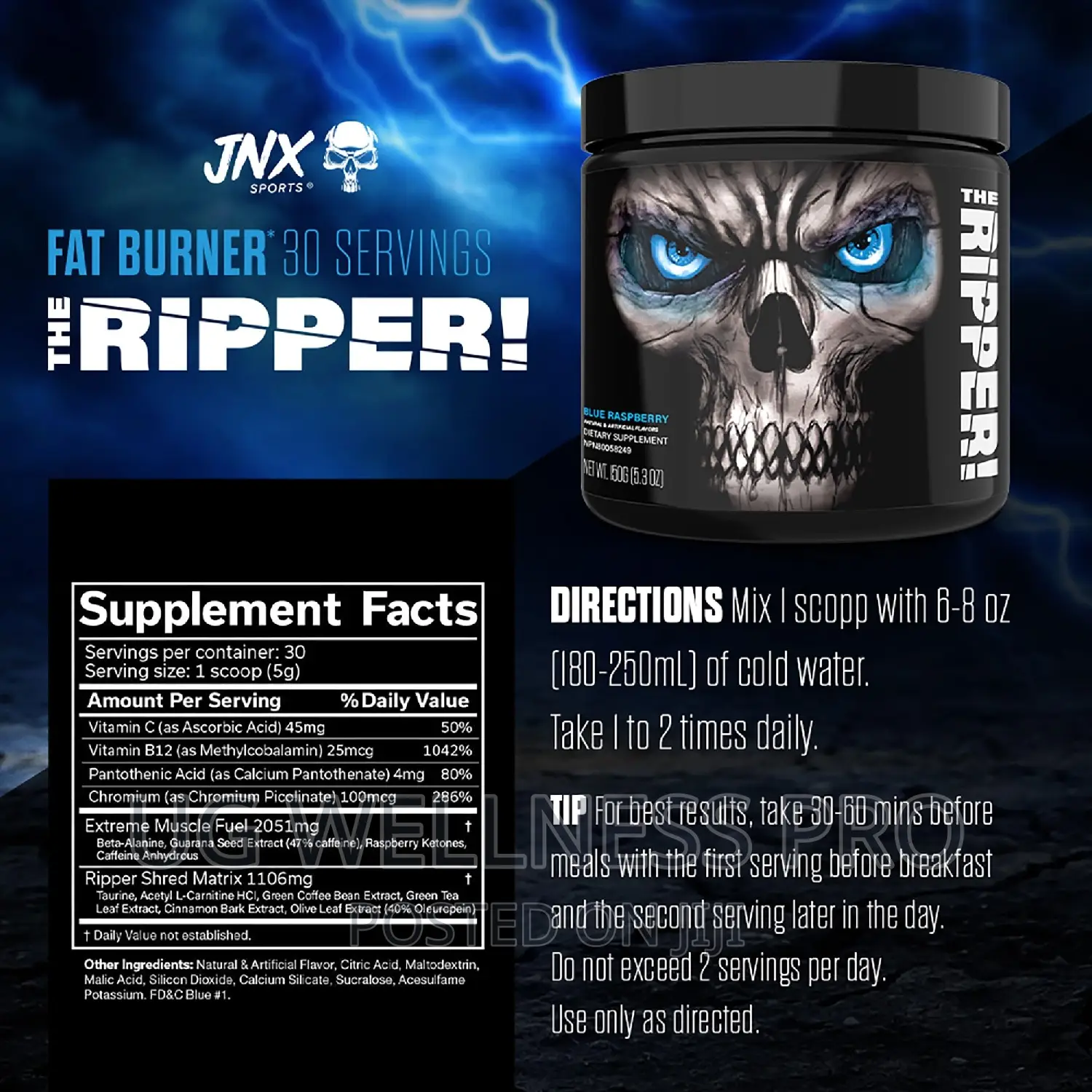 JNX SPORTS the Ripper! Fat Burner Blue Raspberry 30 Serving