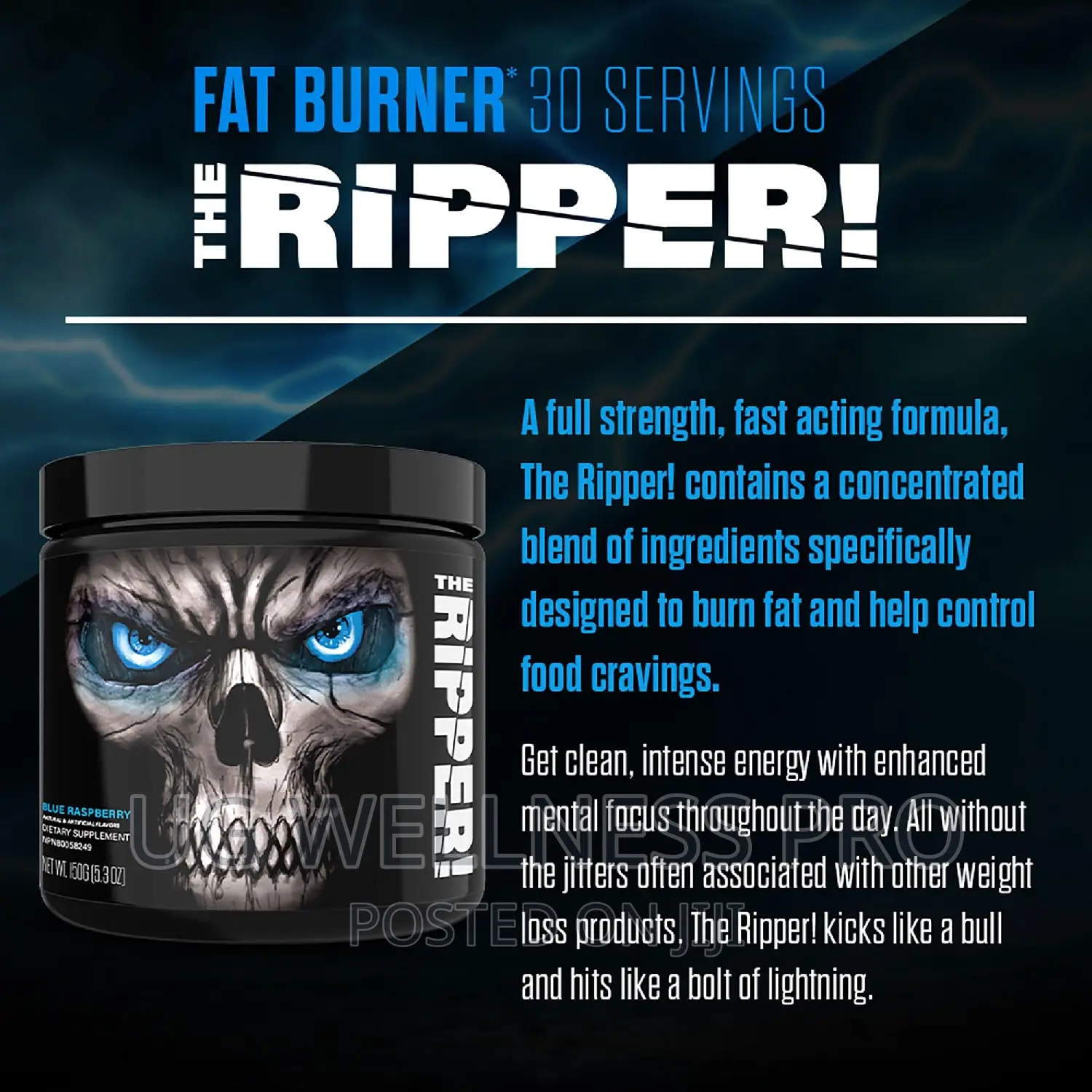 JNX SPORTS the Ripper! Fat Burner Blue Raspberry 30 Serving