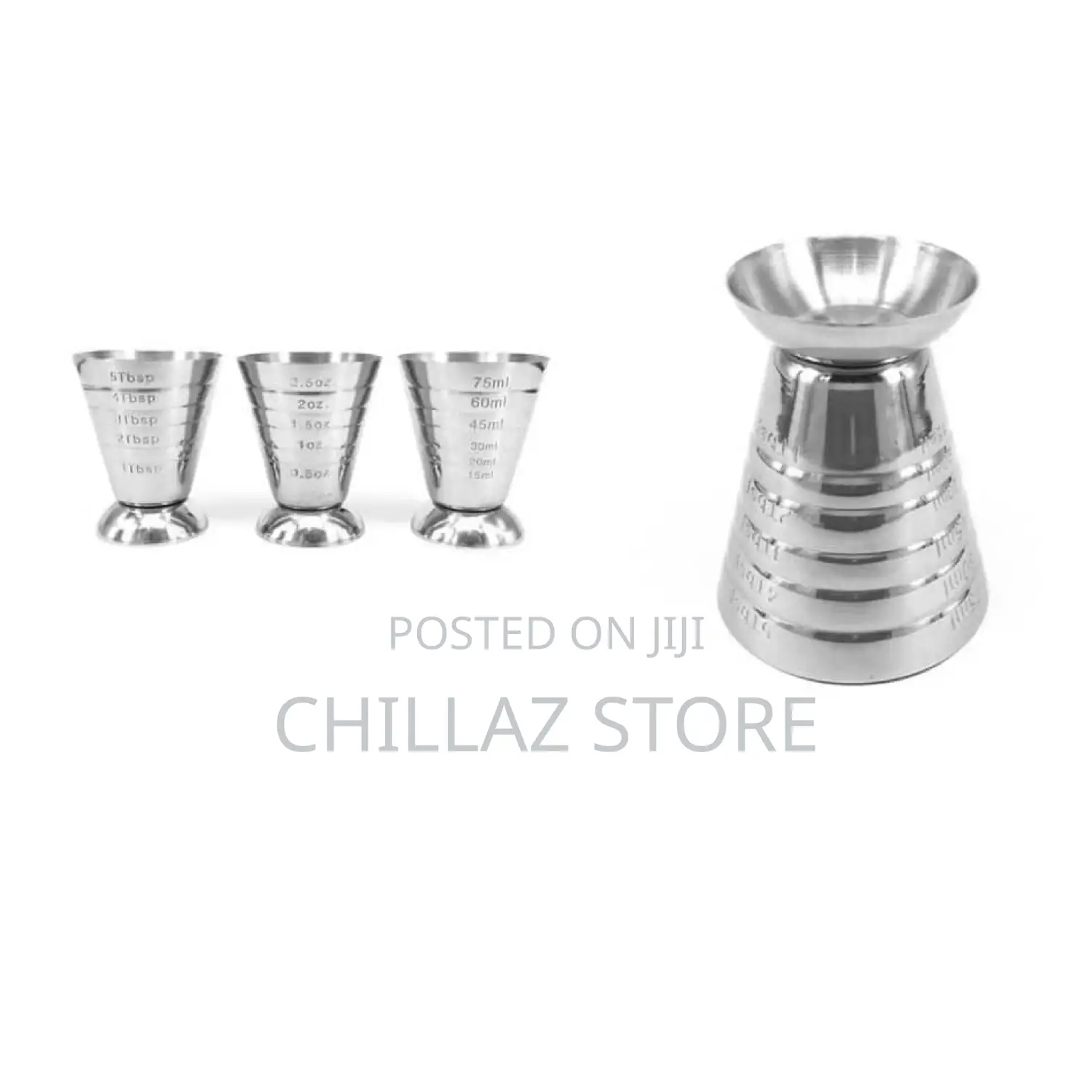 75mls Stainless Steel Cocktail Measuring Cups.