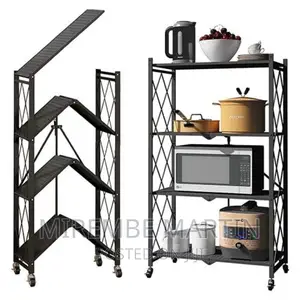4 Tier Foldable Storage Shelves With Wheels Rack