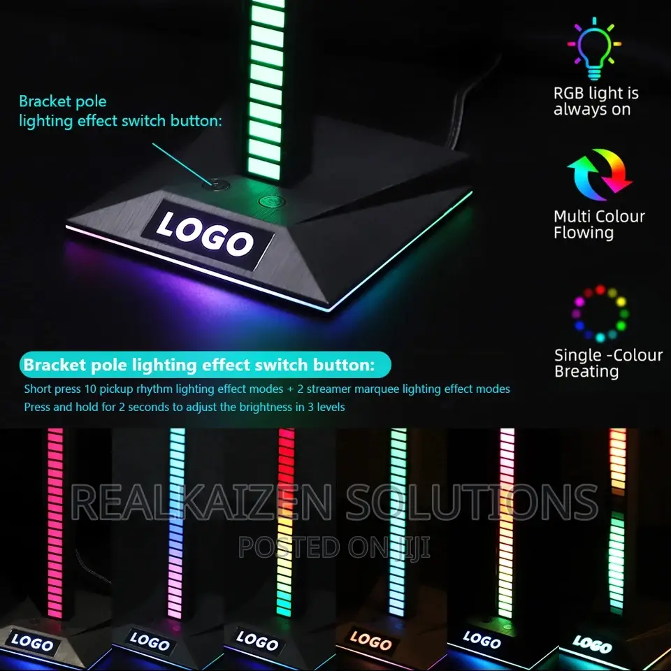 RGB Headset Stand Support Pole Lamp With Music Rhythm Effect