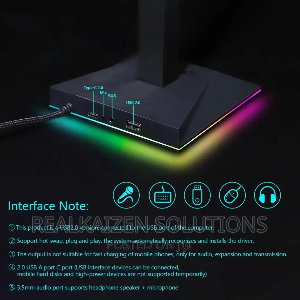 RGB Headset Stand Support Pole Lamp With Music Rhythm Effect