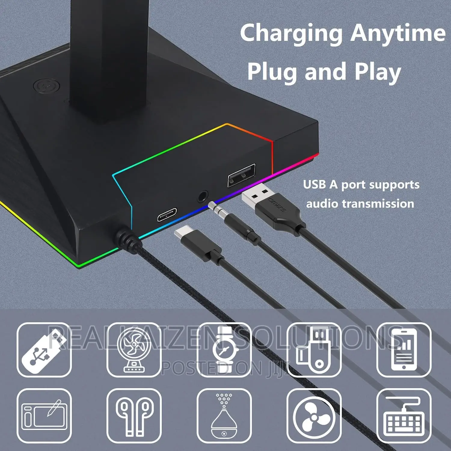 RGB Headset Stand Support Pole Lamp With Music Rhythm Effect