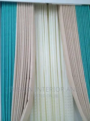 Plain Turkish Blue Curtains and Cream Plain