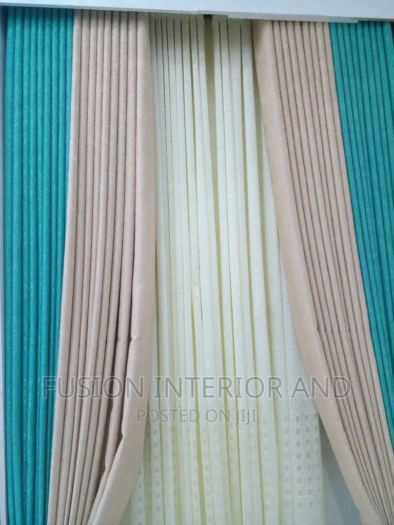 Plain Turkish Blue Curtains and Cream Plain