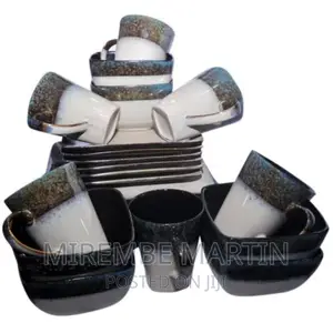 24 Piece Square Marble Plates, Bowls, Cups Dinner Set