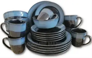 24pcs of Blue Rim Plates, Bowls, Cups Dinner Set –