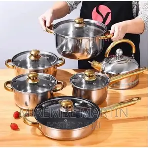 6 Pc Gold Handles Stainless Steel Saucepans