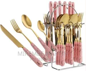 24pcs Gold Cutlery (Forks,Spoons Knieves) With Stand-