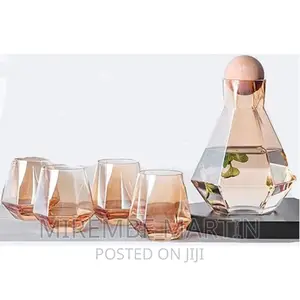 Water Glasses,1jug With Wooden Stopper and a Tray,