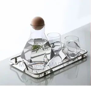4 Water Glasses,1jug With Wooden Stopper and a Tray